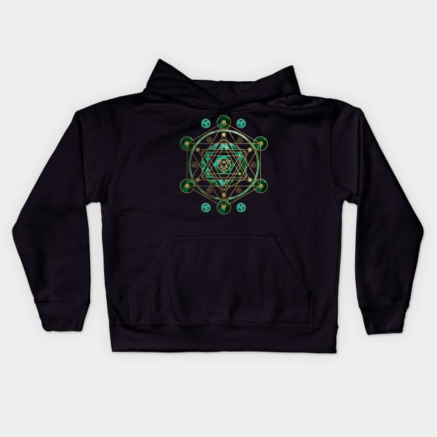 Sacred Geometry Ornament in gold and malachite Kids Hoodie by Nartissima